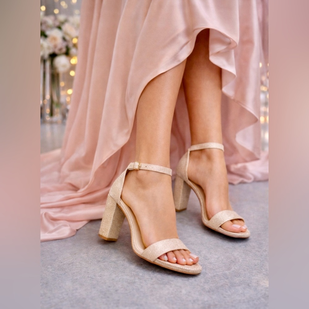 Dream Pairs Gold Glitter Hi-Chunk Block Heel Sandals - 8.5